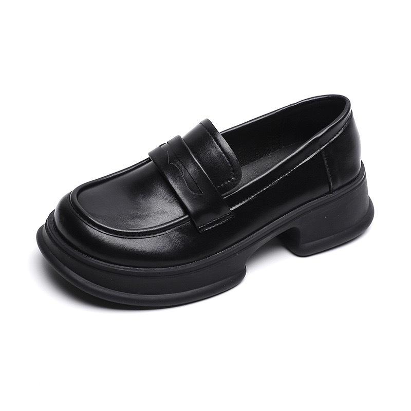 

[Shei Su Yinyin] Boston College~ Retro round head heightening platform loafers women s small leather shoes 40