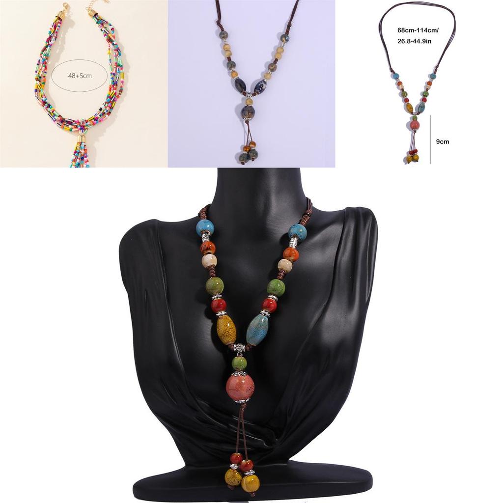 Ethnic Style Bead Neck Chain With Shell And Starfish Decor For Women Spring