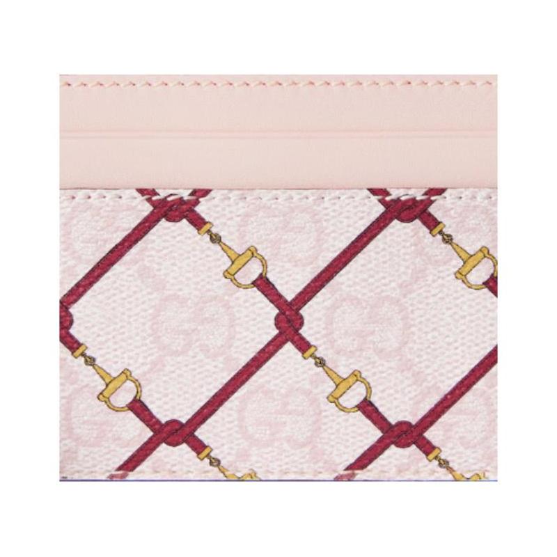 Gucci Chinese New Year Collection Horsebit Printed Leather Trim Coated Fabric Card Holder Women's Pink