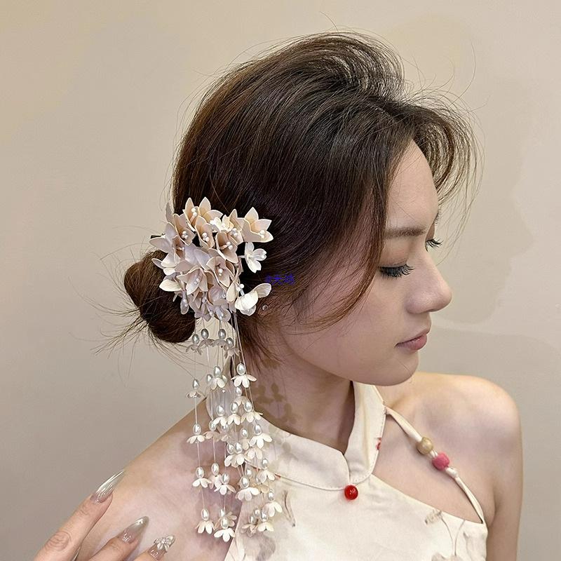 Retro Purple Lily of the Valley Tassel Hair Clip - Chinese Cheongsam Style