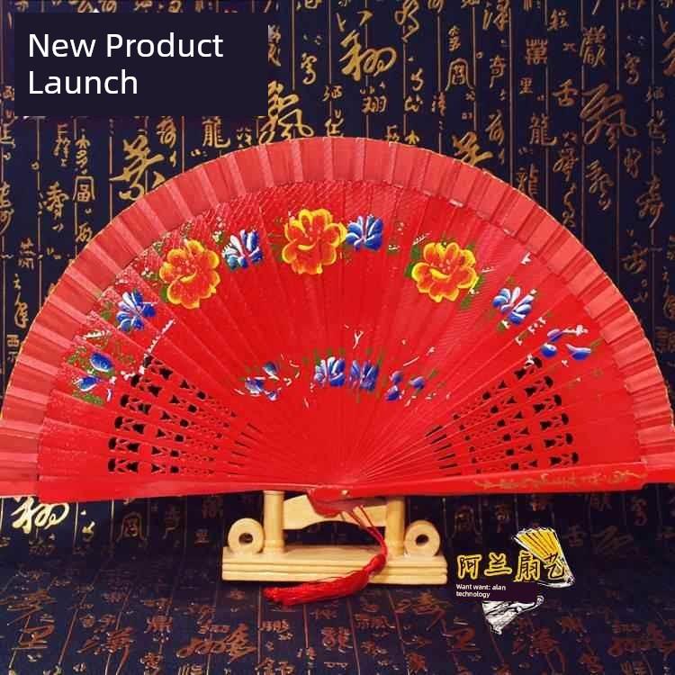 Double-Sided Easy-Open Folding Fan, Group Performance Fan, Retro Fan for Show, Dancing, Bright Red Model Dance Fan, Chinese Style