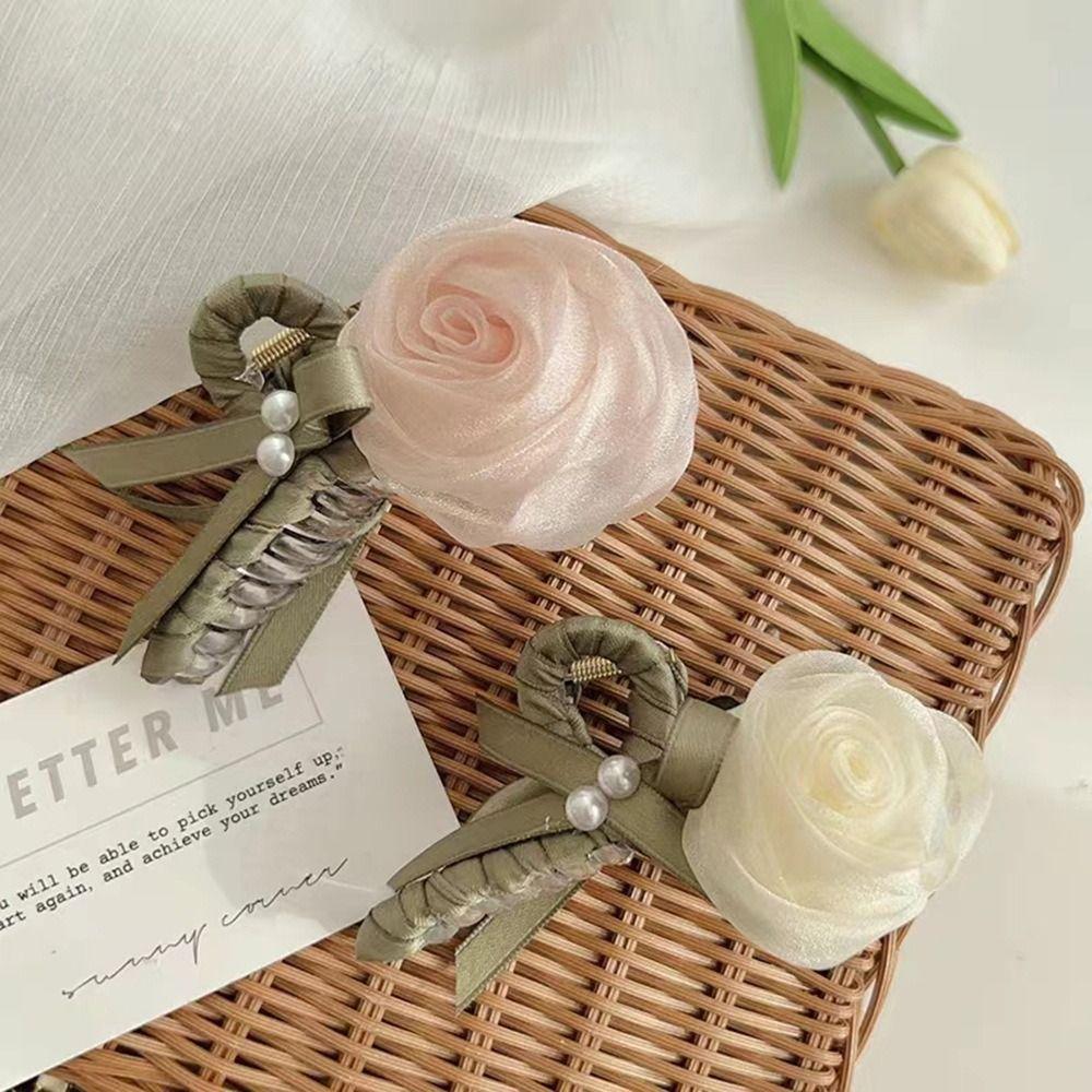 

Girl Headdress Mesh Women Hair Clip Hair Accessories Korean Style Crab Clip Rose Flower Hair Claw