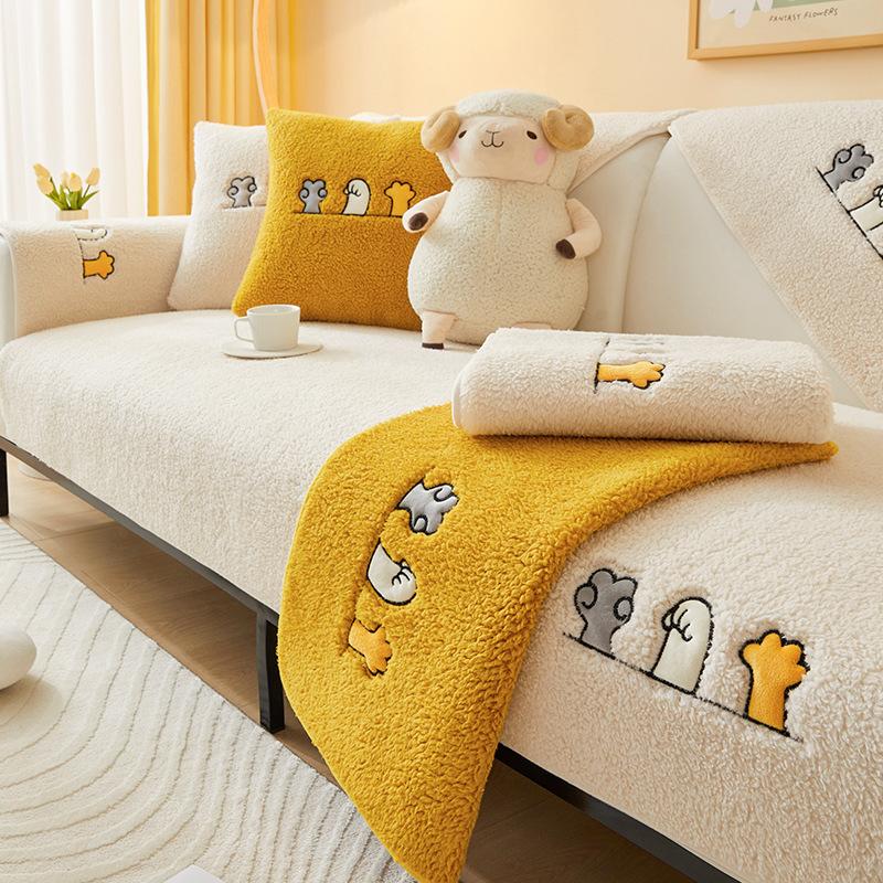 Thick Plush Non-slip Sofa Cover for Living Room Winter Warm Lambs Velvet Sofa Towel Nordic Sectional L-shaped Couch Covers