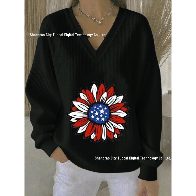 2025 3D Print V-neck Knit Pullover: Versatile Loose Fit Sweater for Autumn/Winter