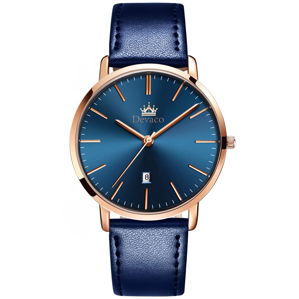 Women's Watch blue stylish waterproof ultra-thin leather strap analog simple dial easy-to-read fashion thin high school student watch for women