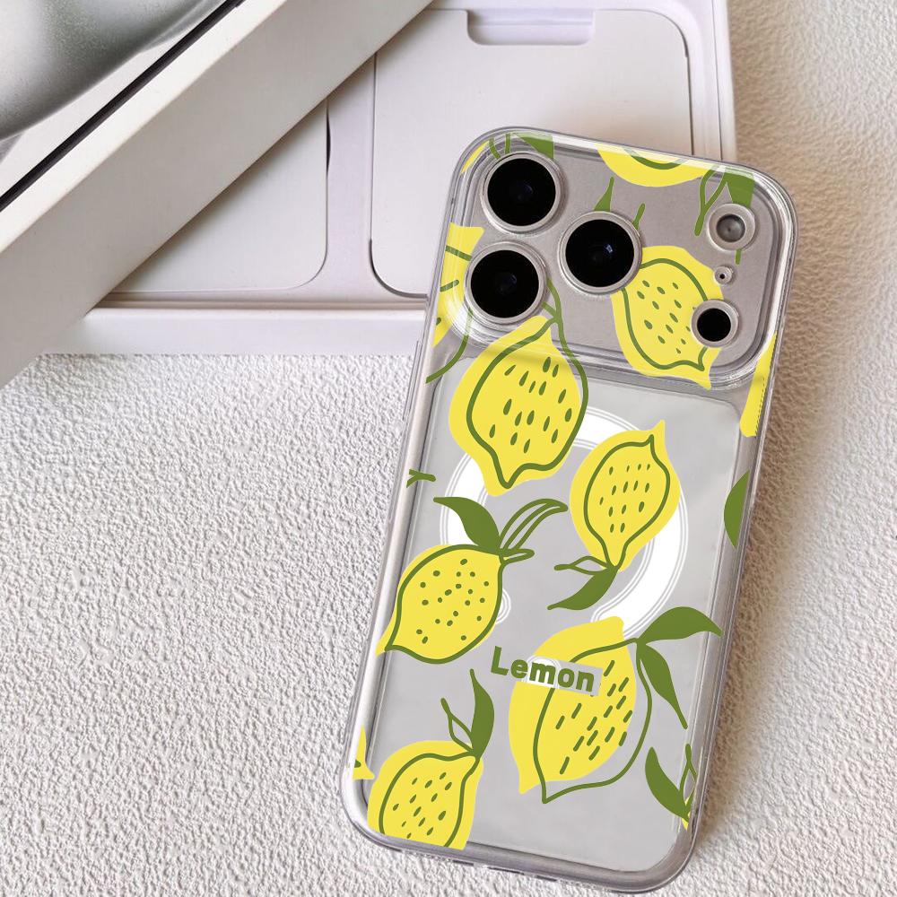 

Ins Fruit Fashion Phone Case For iPhone 17 16 15 14 13 12 Pro Max Plus With Magnetic Crystal Clear Case Wireless Charge iPhone 12