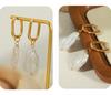 Gold-Plated Titanium Steel Irregular Freshwater Pearl Earrings - Retro Light Luxury Style for Women