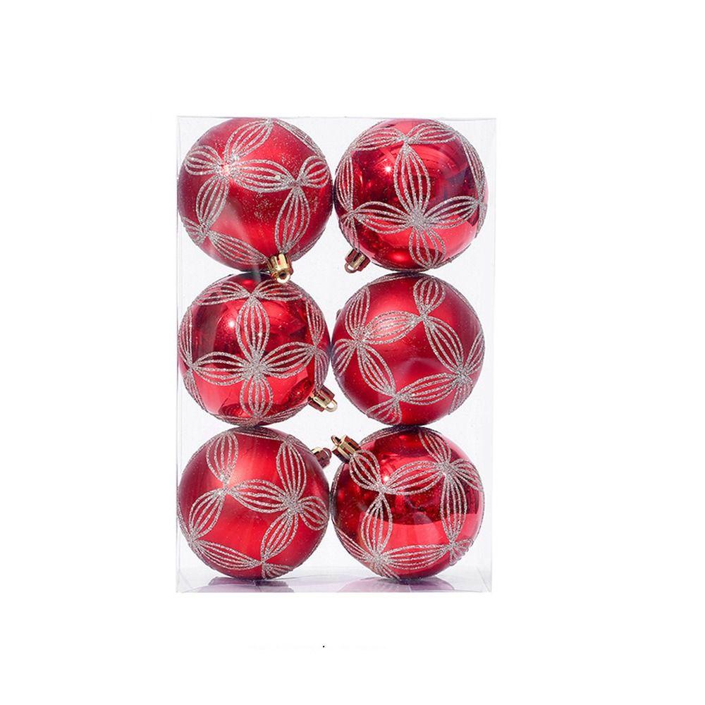 6pcs 8cm Painted Christmas Balls Ornament Plastic Christmas Tree Pendant Home Xmas Decor