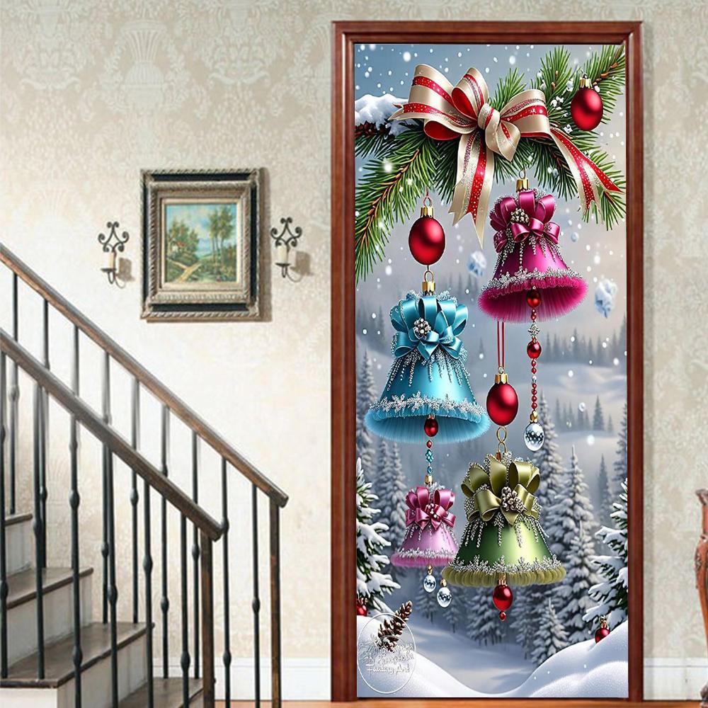 Christmas Tree PVC Self-Adhesive Waterproof Door Sticker Modern Simulation Door Mural Wallpaper Living Room Study Home Decor Art Door Poster