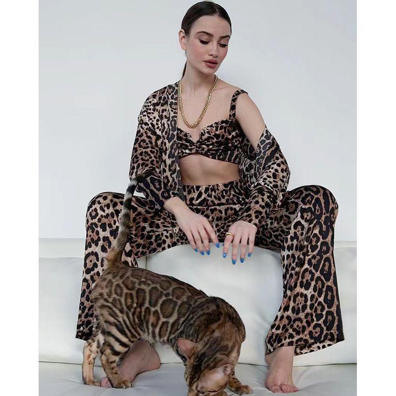 

Fashion Wind Summer Sexy Fashion Print Loose Casual Three-Piece Suit Printed Three Piece Set Leopard print Print L