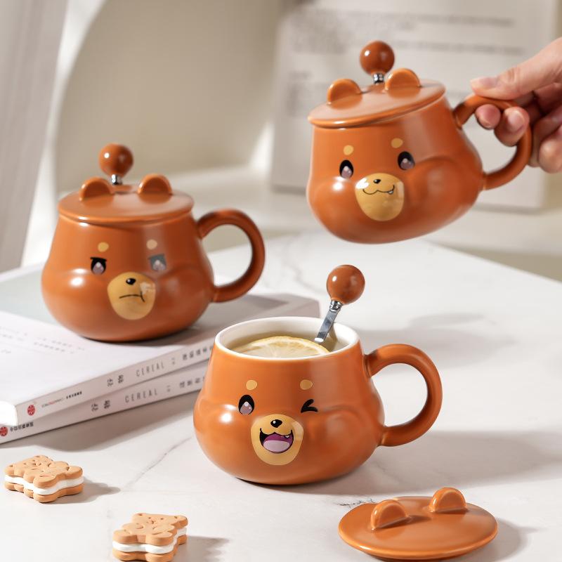 Creative Cartoon Ceramic Cup With Lid High Value Household Couple Water Cup Gift Box With Hand Gift Style
