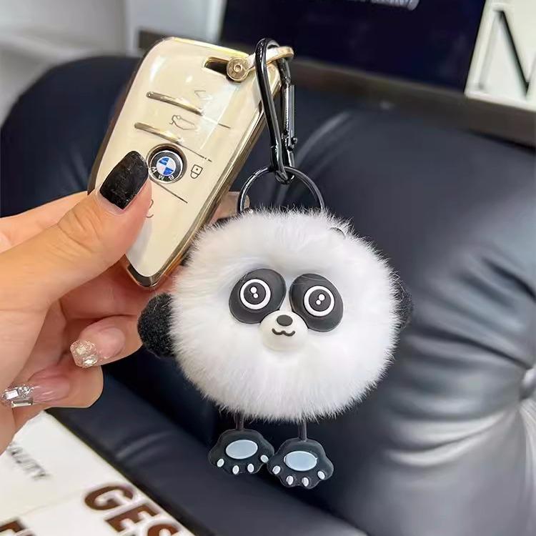 Cute Faux Rex Rabbit Fur Red Panda Keychain Plush Toy Creative Car Bag Pendant Backpack Charm Doll Accessory