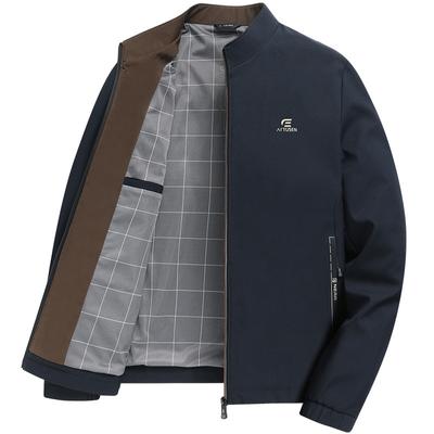 Spring and Autumn New Middle-aged Men's Jacket Stand Collar Match Color Milk Silk Light Business Coat Middle-aged Dad Men's Wear