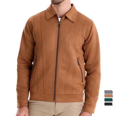 Giacca da uomo in pelle scamosciata marrone con colletto rovesciato, casual, da lavoro, in similpelle, da camionista, per uomo