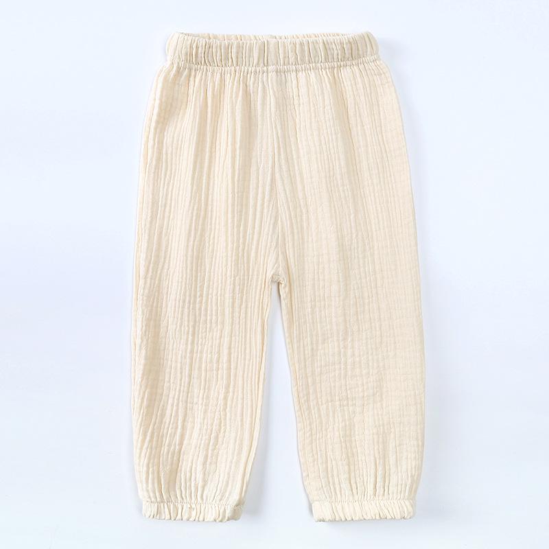 

2026 Spring/Summer Children s Cotton Linen Lantern Pants - Solid Color, Mori Style, Elastic Waistband, Casual Long Trousers for Boys and Girls. 130 cm