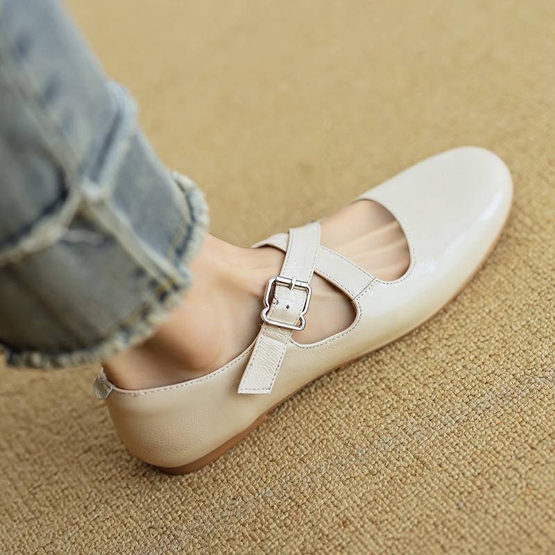 Krazing Pot Scarpe estive Mary Jane con tacco medio spesso e punta rotonda in pelle di mucca, decorazione con nodo a farfalla, da donna