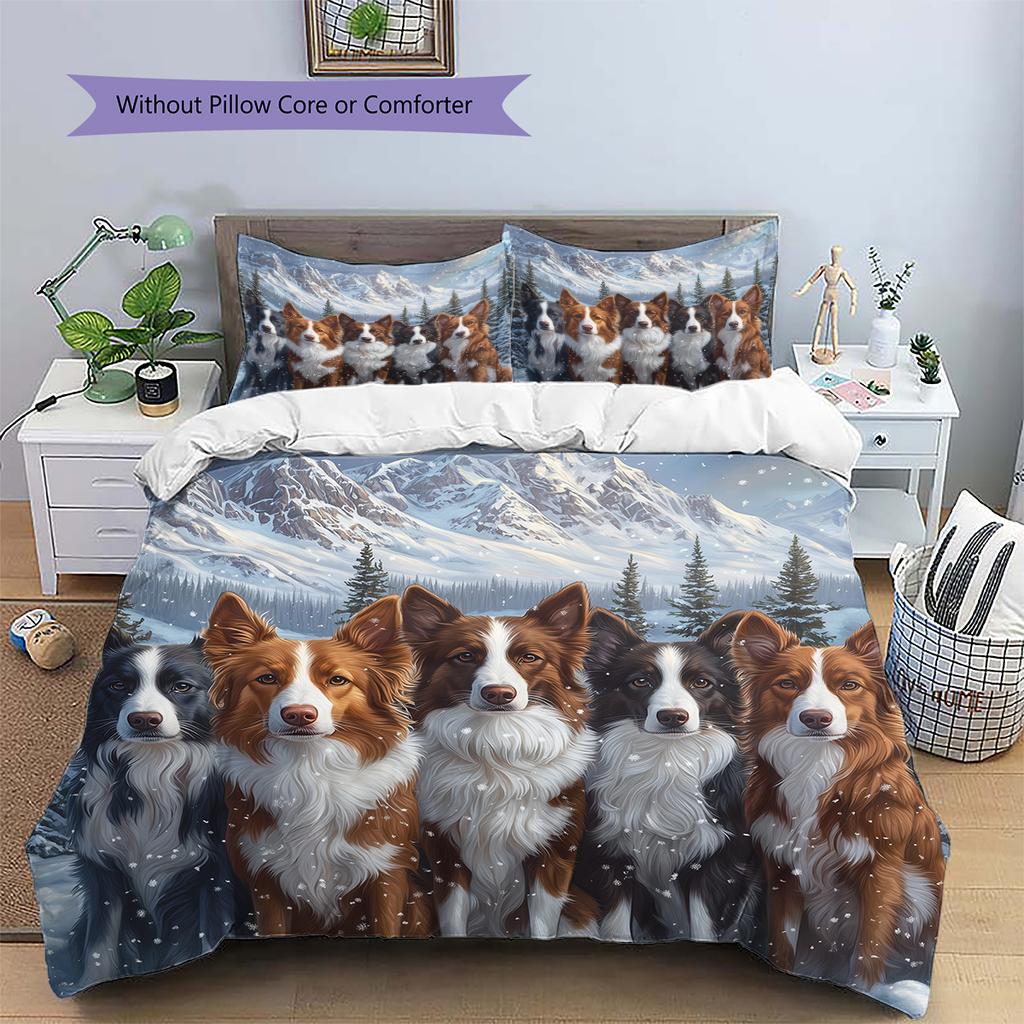 Border Collie Pattern Bedding Home Decoration Birthday Gift (1 * Duvet Cover + 2 * Pillowcase, Without Core)