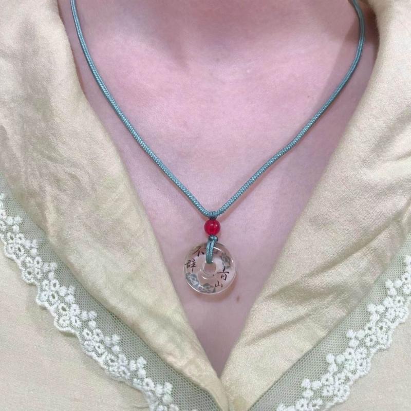 Traditional Chinese Character Good Luck Pendant Necklace Adjustable Rope Peace Buckle Pendant Clavicle Chain Jewelry