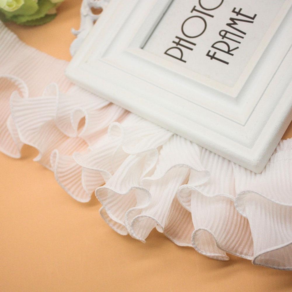 New Arrival 8.5cm 2-Layer Elastic Pleated Chiffon Lace White/Black Ruffle Edging Trim for Doll Clothing Decor DIY Sewing Supply
