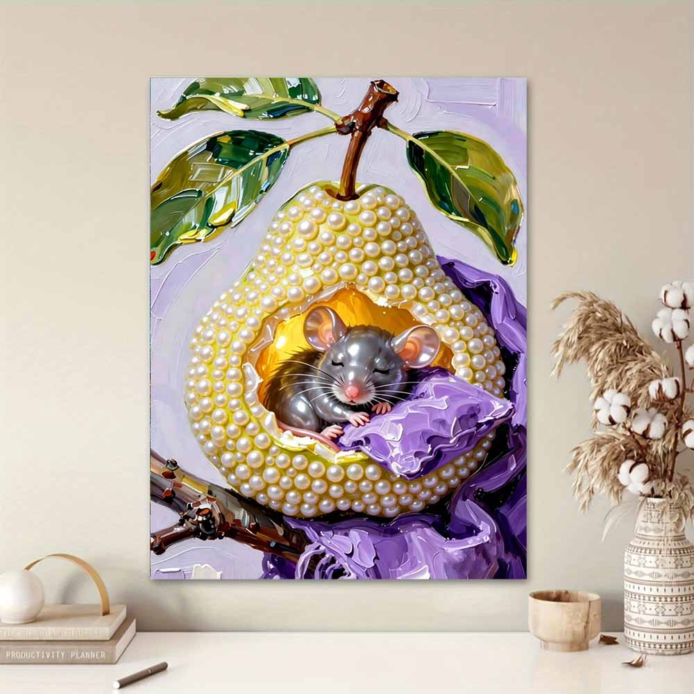 DIY Frameless Pearl Painting Kit Cute Mouse Pear 3D Shiny Bead Art Canvas Relaxing Creative Craft Home Wall Decor Gift
