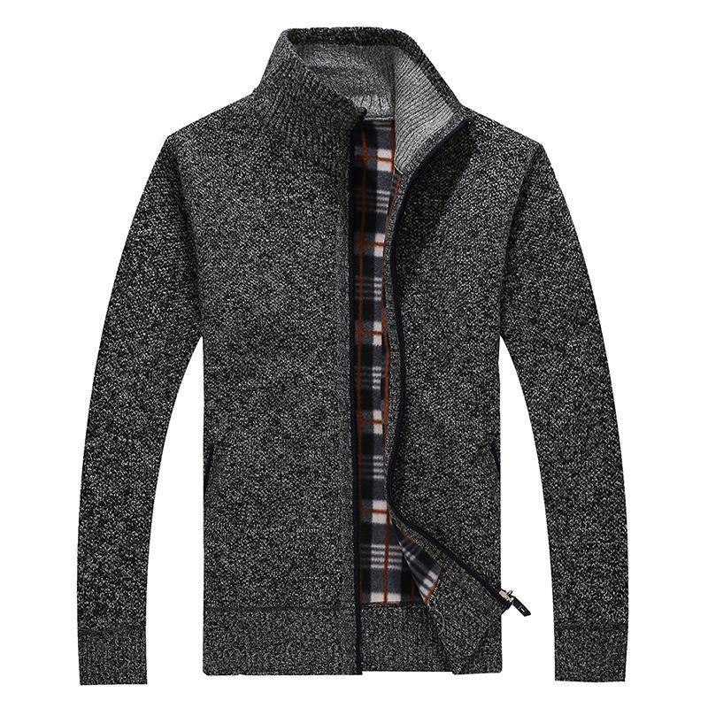 Men's Fleece-Lined Stand Collar Cardigan: Thick Knit Sweater for Autumn & Winter - Plus Size Available