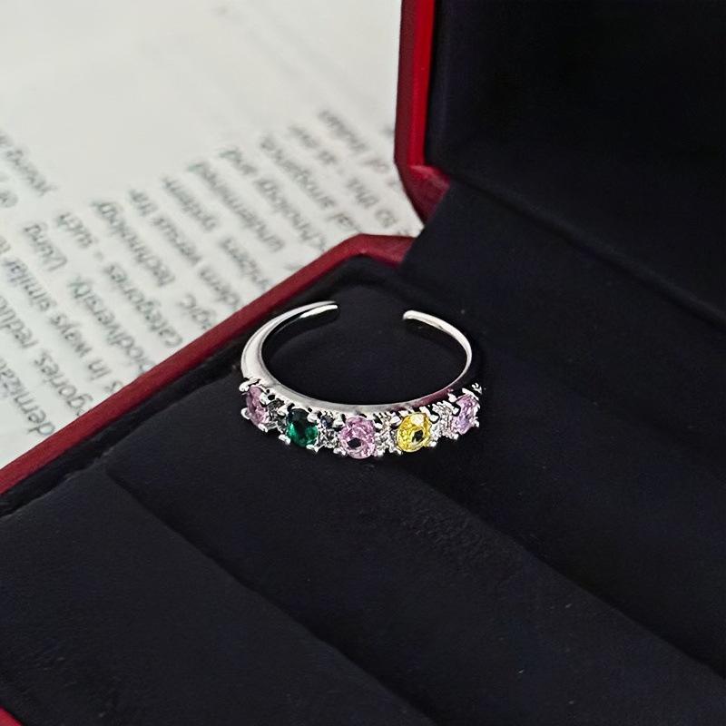 Sweet And Cool, Colorful Row Diamonds, Shiny Zir*****Pen Ring, Female Colored Treasure, Elegant Temperament, Niche, High-End Sense, Index Finger Tide