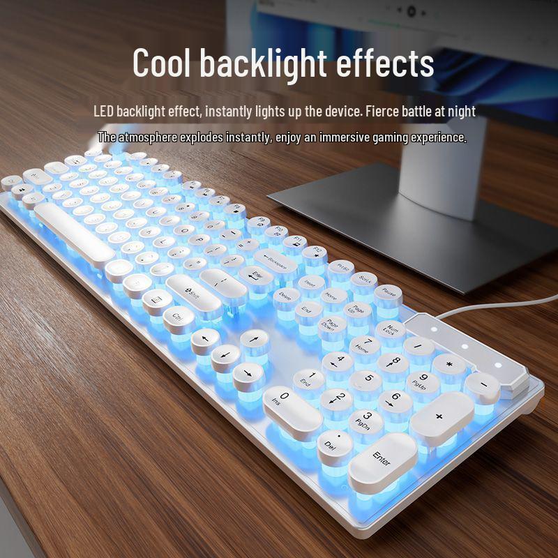 Retro Punk Wired Mechanical-Feel Silent Keyboard for Gaming & Office Use