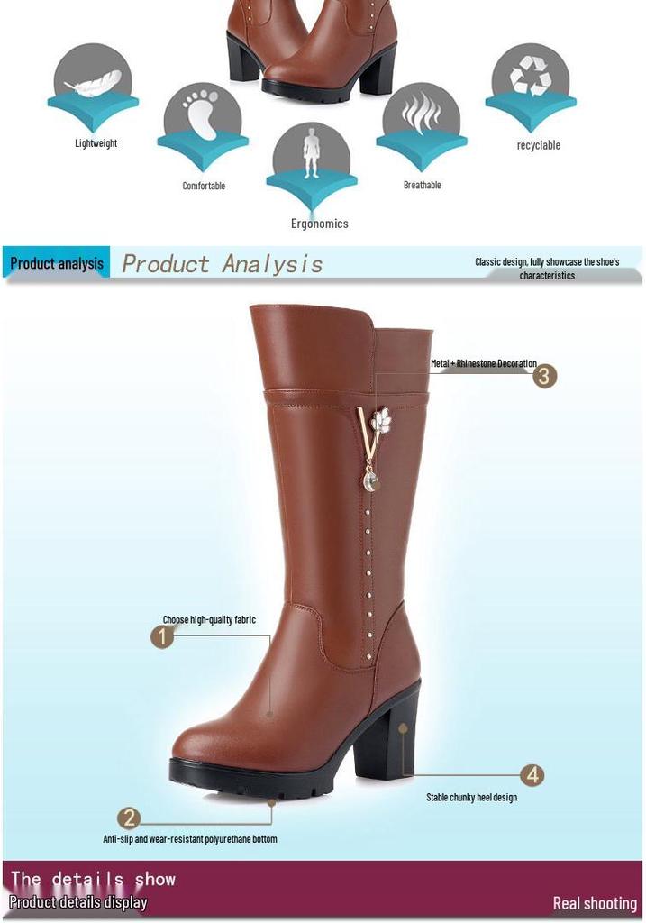 2025 Winter Women's High-Heeled Round Toe Martin Boots with Fleece – Stylish and Warm