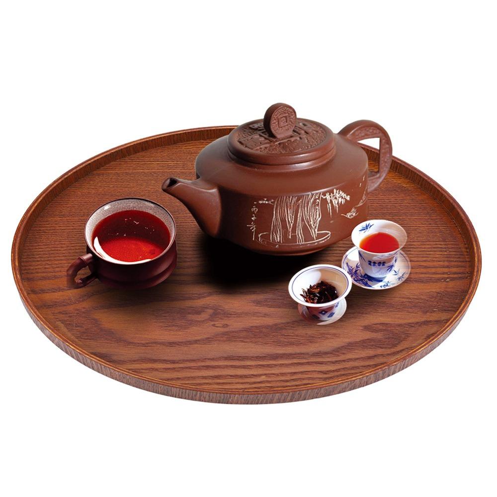 Round Shape Wooden Plate Brown Tea Tray Coffee Serving Wood Serving Tray  Home Kitchen