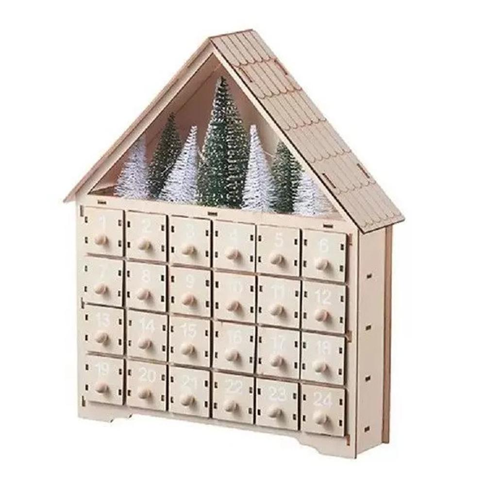 Christmas Countdown Storage Box 24 Day Wooden Advent Calendar Decorated Lighted Countdown to Christmas Calendar, Storage Drawer