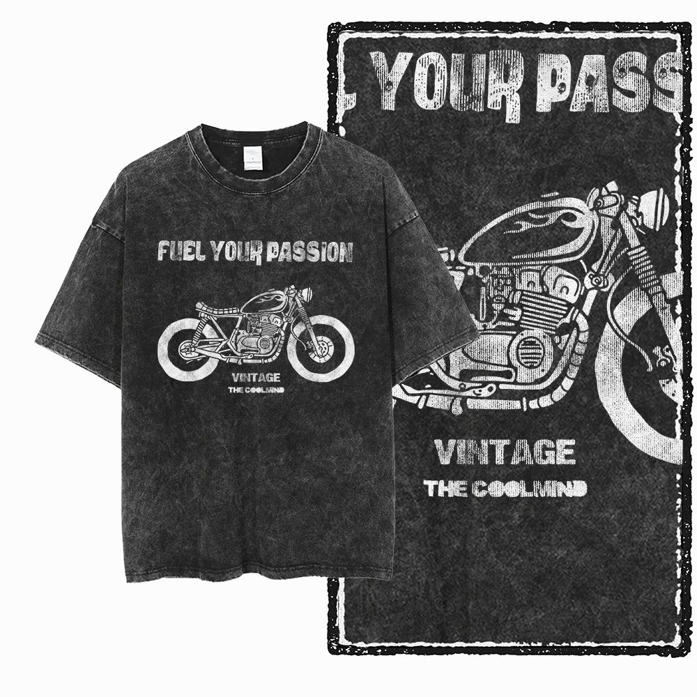 YM MOTOR CYCLE THEME Printed Cotton Acid Washed Graphic Unisex T Shirt Cool Streetwear Men Tshirts Big Size Tee for Men