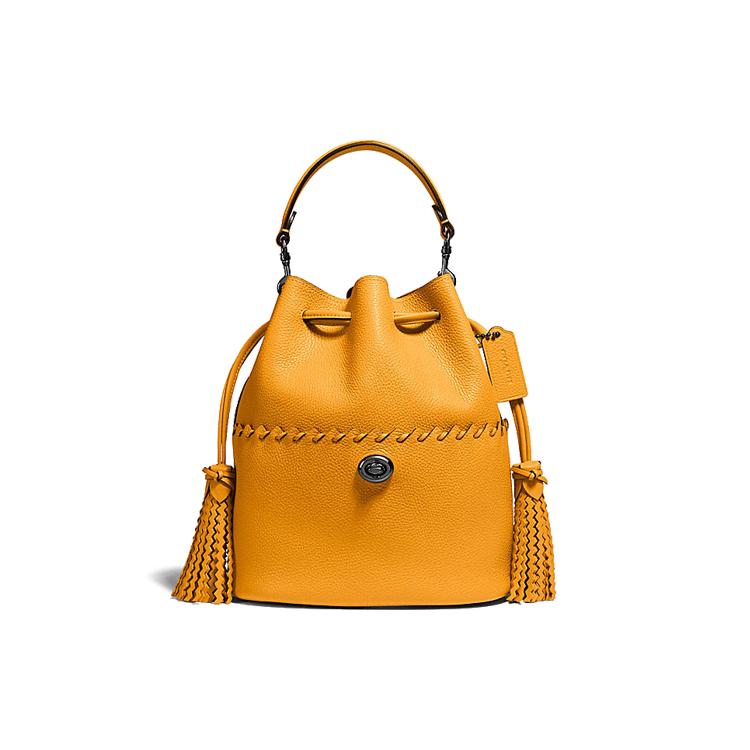 

Новая кожаная сумка-ведро COACH, женская сумка на одно плечо, конфетно-желтая 651-V5POE 21.6*12.4*24.9CM