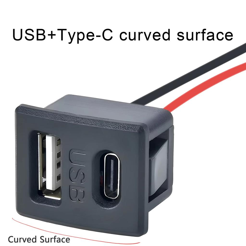 Double Layer USB Female Base Type-C Socket with Cable Connector Female USB Lamp Charging Power Socket for Electronics