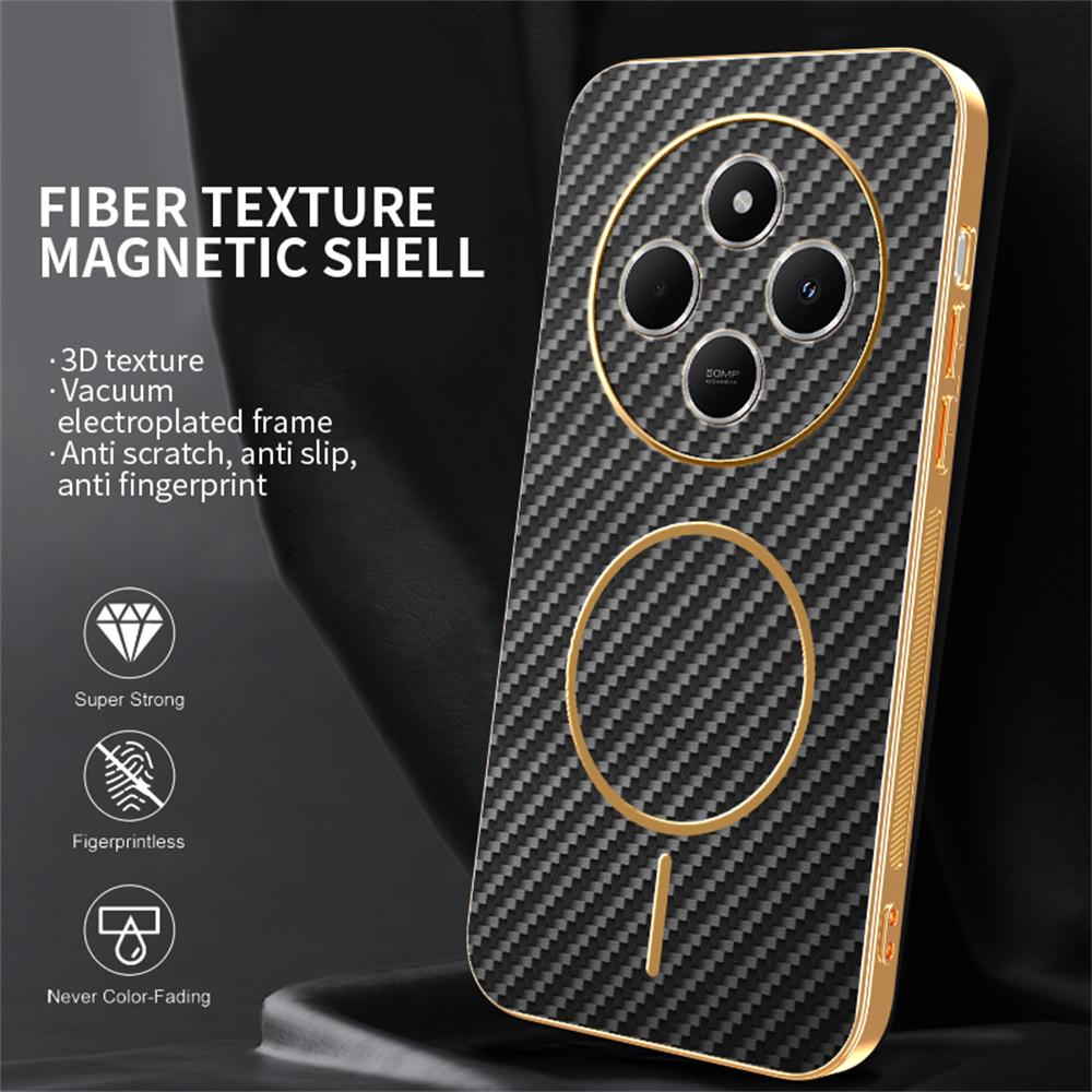 Phone Case For Xiaomi Redmi 14C 4G/14R 5G/A4 5G/Poco C75 4G Carbon Fiber Textured Electroplated TPU Back Cover