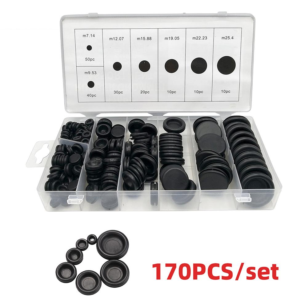 170 peças de bobina protetora de borracha dupla face, anel de retenção para furo de firewall de borracha preta, junta de fio elétrico de carro