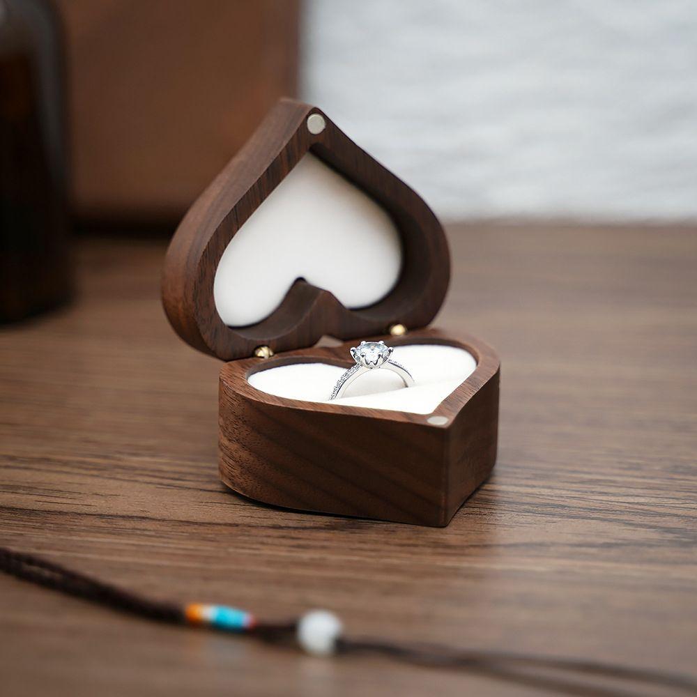 For Lover Engagement Storage Box Heart Shape Jewelry Packaging Jewelry Display Wooden Ring Box