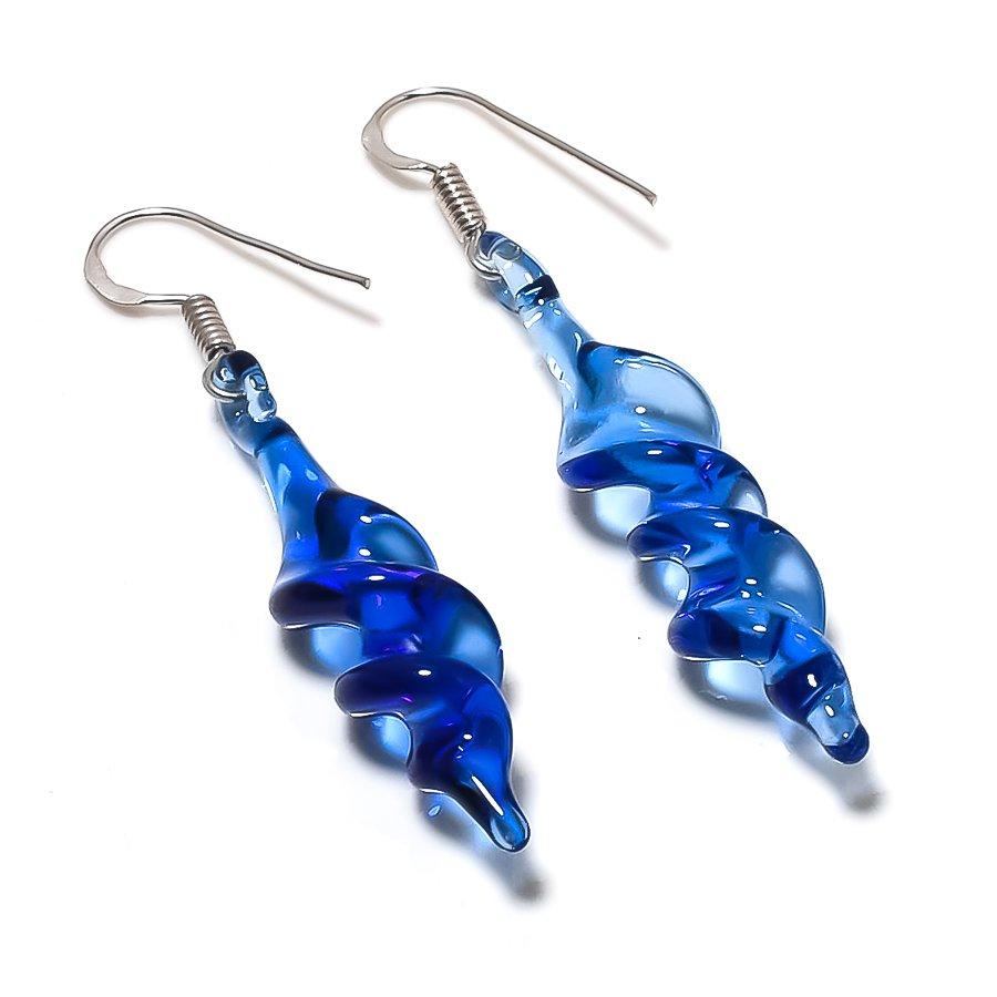 

Natural Blue Topaz Gemstone 925 Sterling Silver Jewelry Earring 2.25 V8v27