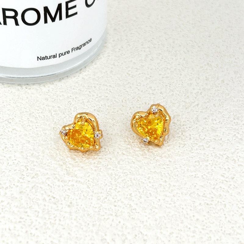 French Temperament Simple Temperament Color Zircon Love Stud Earrings High Sense Earrings