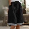 Women's Fashion  Color Stripe Patchwork Loose Button Cotton Linen Casual Five-Four Pants