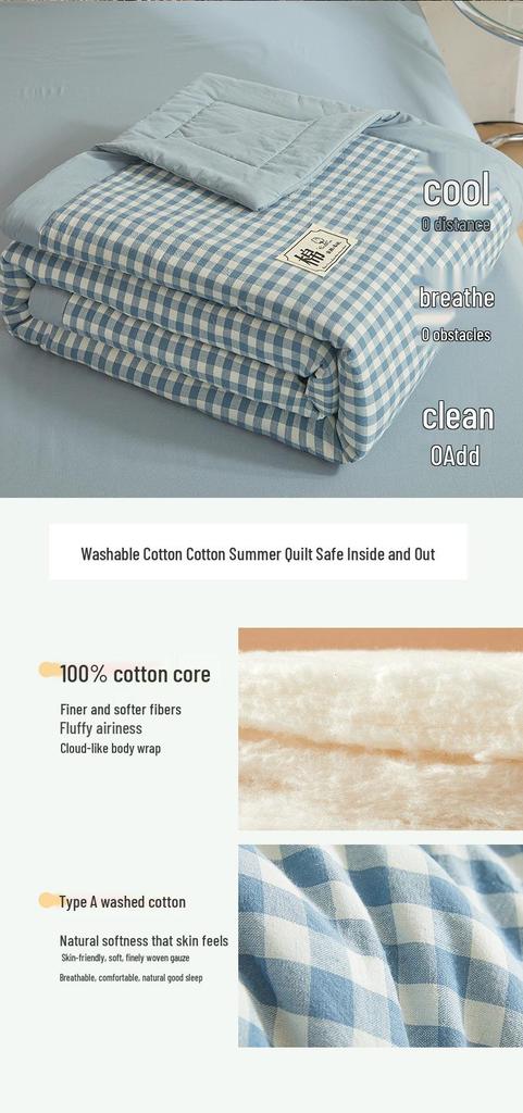 Class A Xinjiang Cotton Summer Quilt - Water-Washed, MUJI Style, Air Conditioning Thin Quilt, Machine Washable, Dormitory-Ready.