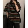 Großes Retro-gestreiftes kurzärmeliges T-Shirt für Damen Sommer C Hongkong-Stil Locker halblanges Oberteil