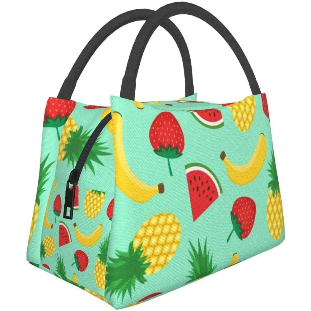 

Желтая и темно-зеленая палочка-рисунок с рисунком ананаса портативная изоляционная сумка для офиса, школы, пикника, пляжа 28x17x16CM