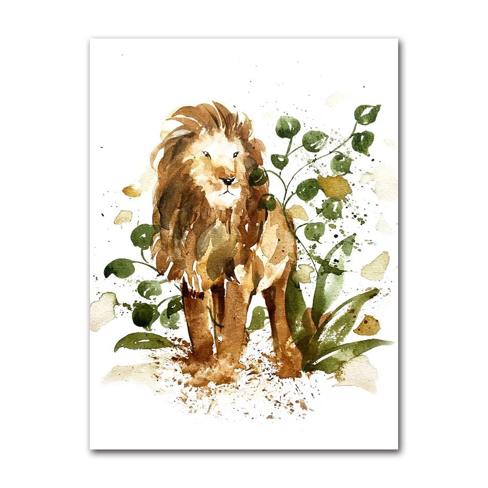 Cartoon Cute Animal Bear Lion Tiger Panda Rabbit Jungle Art Poster Canvas Painting Wall Print Picture for Living Room Home Decor