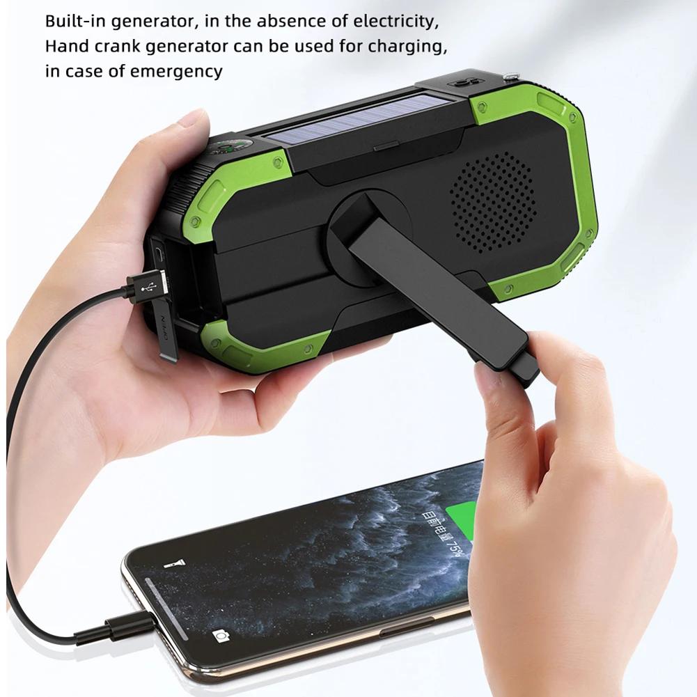 Portable Radio Multifunctional AM/FM Solar Hand Crank Radio with Compass LED Flashlight 5000mAh Power Bank Bluetooth 5.0 Speaker