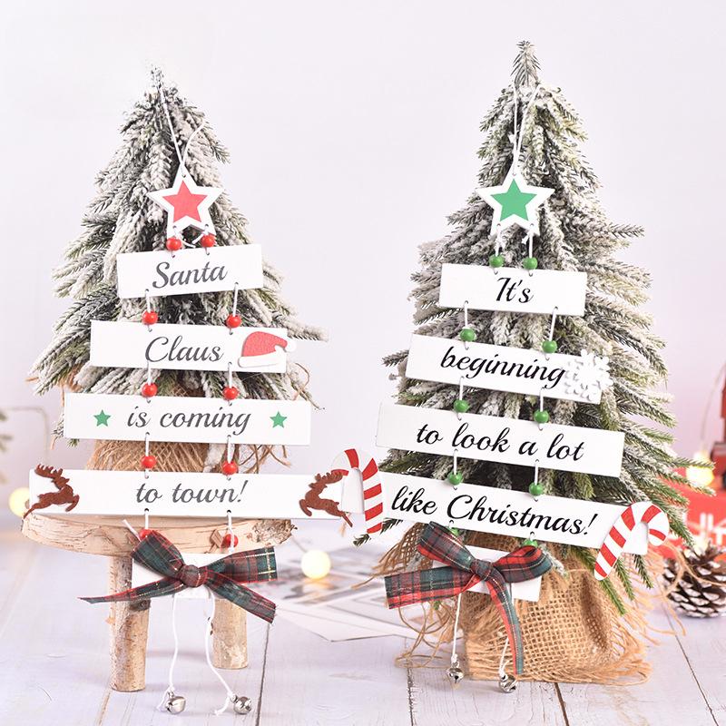 Christmas Decorations, Christmas Tree Shapes, Wooden Pendants, Colorful Letter Pendants, Christmas Shop Windows, Scene Decoration Props