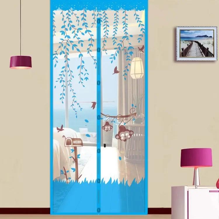 Summer Mosquito-Proof Door Curtain Automatic Closing Magnetic Door Screen Cartoon Lightweight Mesh Door Curtains Self Sealing Retractable