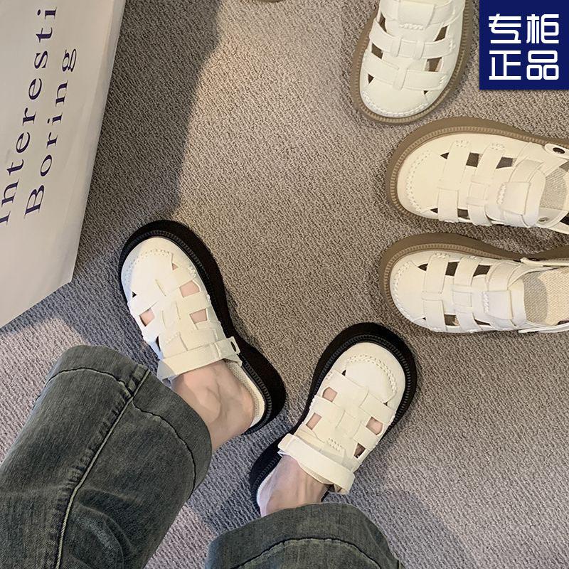 Two Wear Hollowed-out Bag Head Sandals Women's 2025 Summer New Hole Hole Mori Roman Shoes Thick-soled Half Slippers Women's Outer Wear