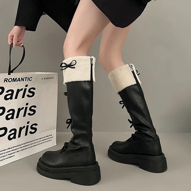 Autumn Winter Short Plush Woman Knee High Boot Fashion Butterfly-knot Knight Long Booties botas feminino