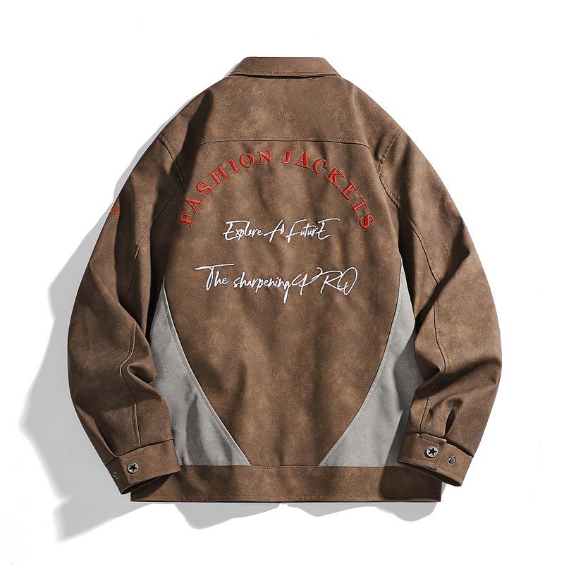 Autumn New Men's American High Street Contrast Colour Splicing Leather Jacket Loose Teen Trend Jacket