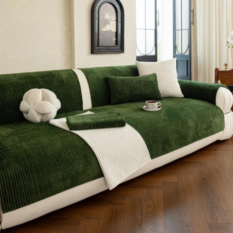 Warm and Thickened Sofa Cover with Autumn and Winter Stripes Pure Color Simple and Comfortable Non Slip Sofa Cushion Cover Cloth